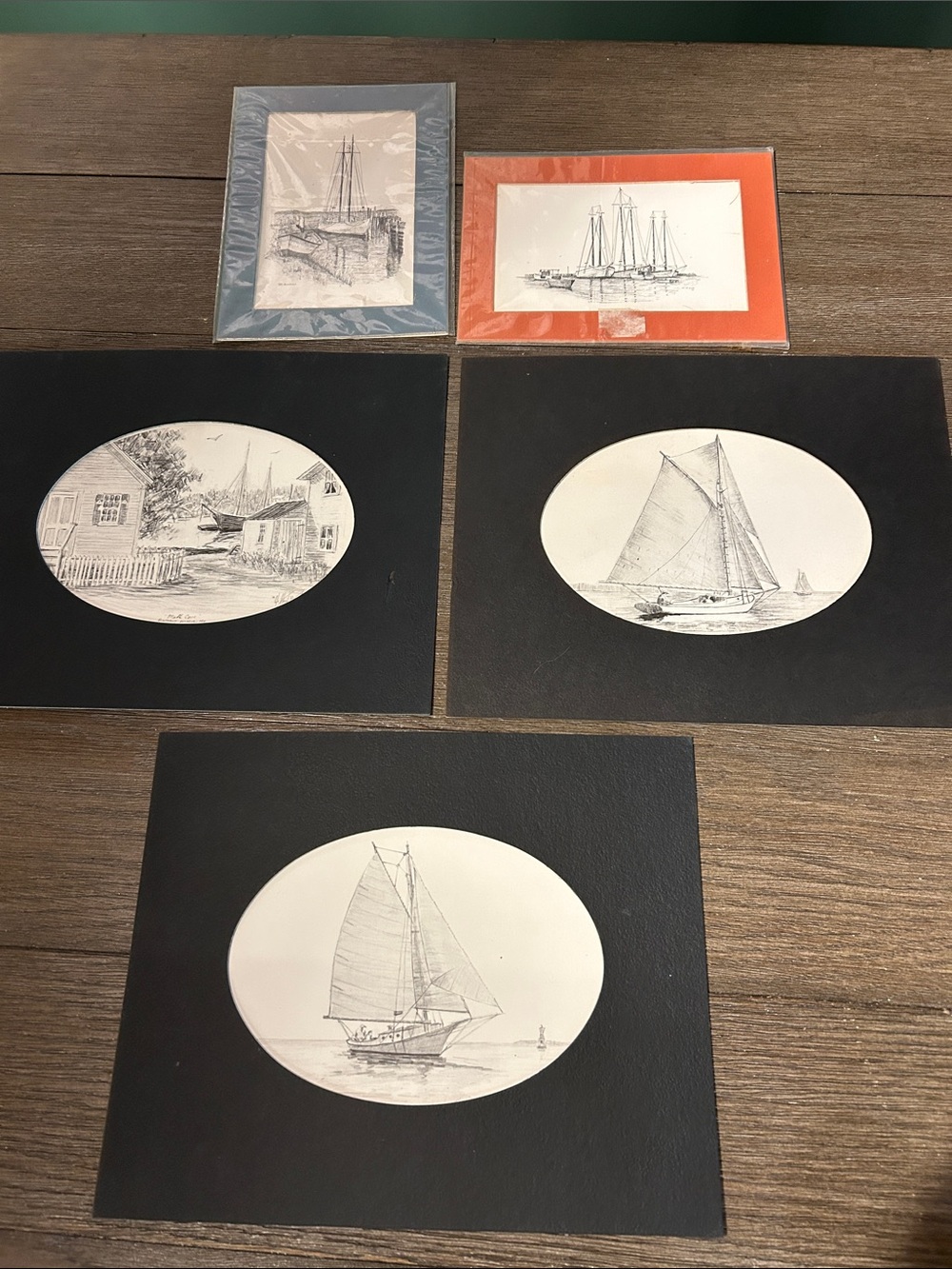 Vintage drawing prints C M Goff Thurber Studio Sailing Nautical Vignettes